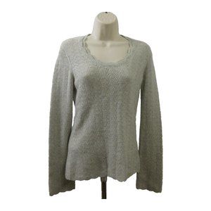 Ann Taylor Cashmere Sweater Sz Small Gray/Silver Metallic Scalloped Long Sleeve